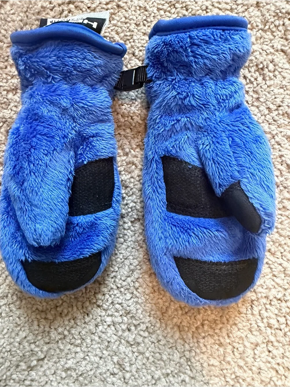 Head Plush Royal Blue Kids Mittens with Clip
